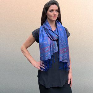 Royal Blue Jamawar Pashmina